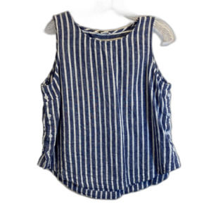 Beach Lunch Lounge Linen Blend Crewneck Sleeveless Striped Blouse SZ L